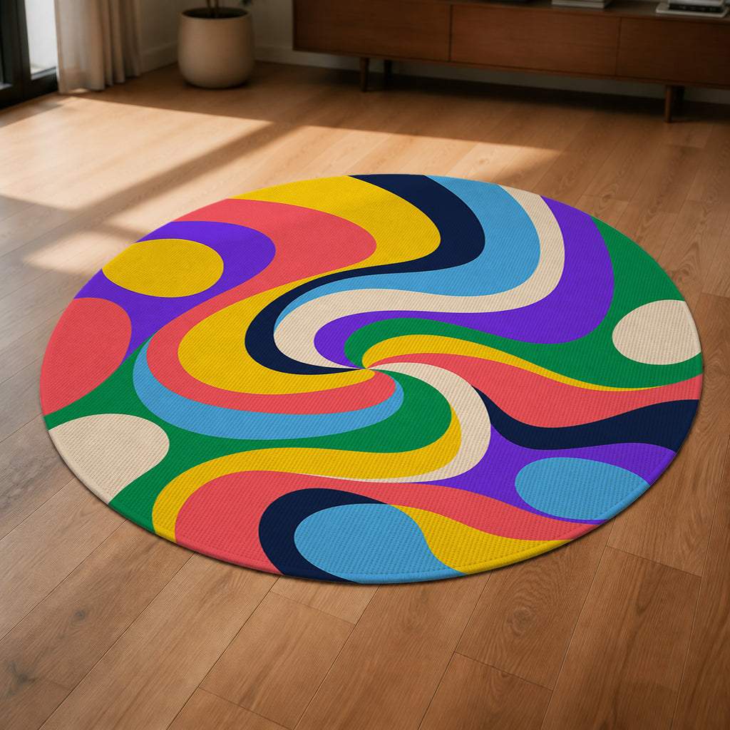 Candy Wave Round Rug shown from a low oblique angle