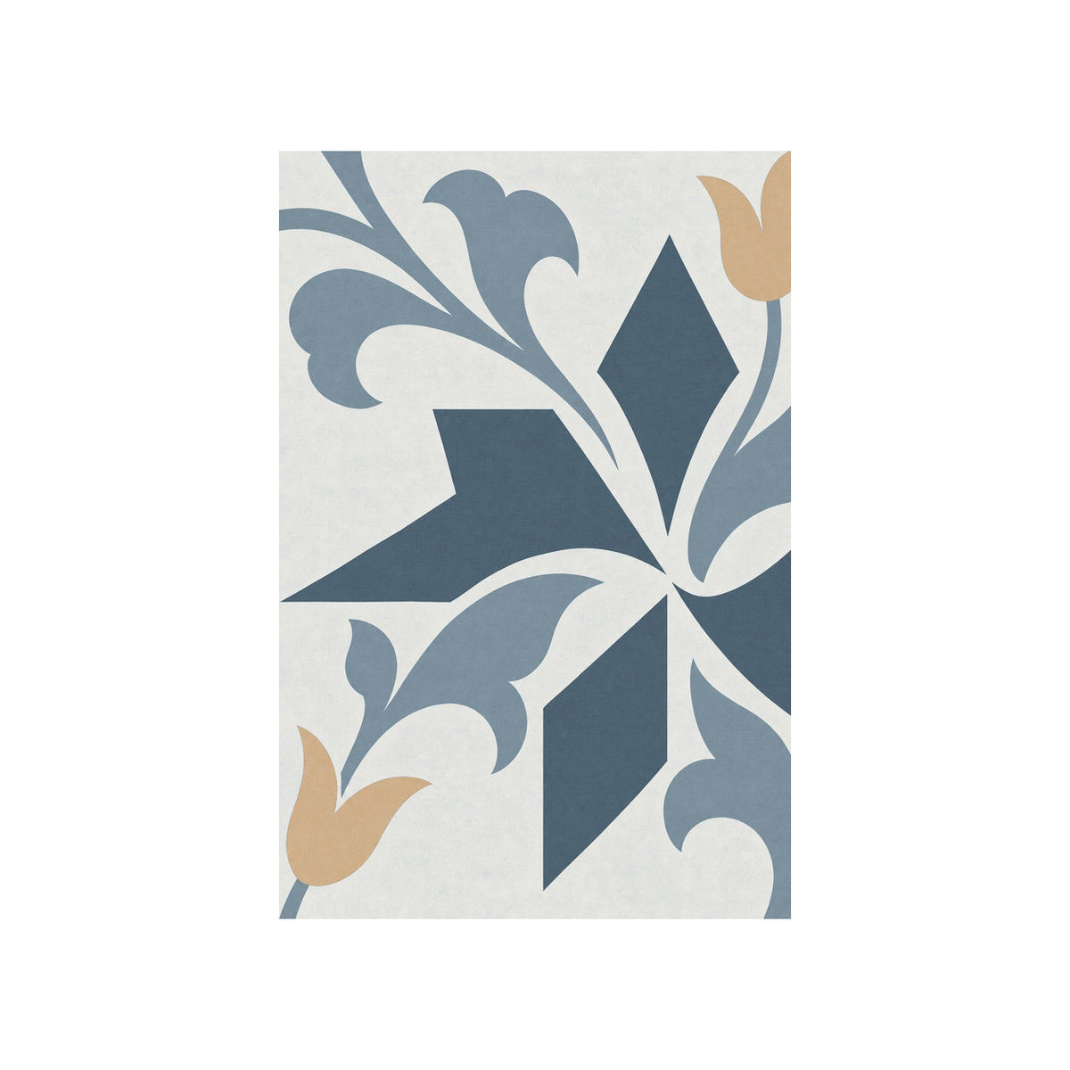 Kartela Tile Rhythm washable tulip motif area rug in Blue, flat product view on a white background