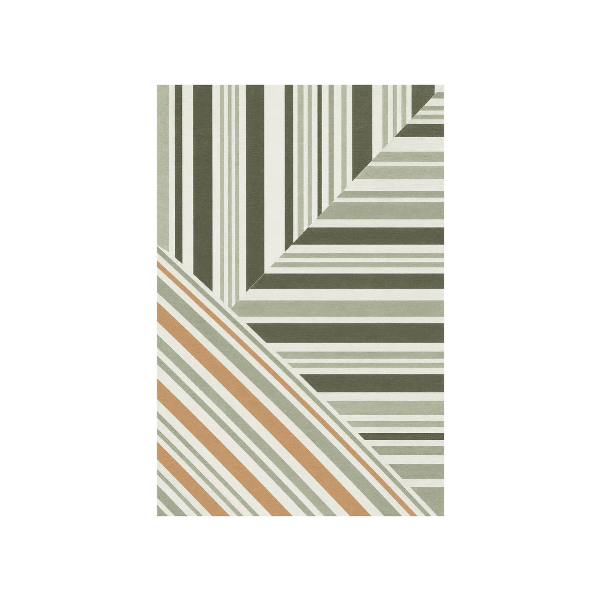 Kartela Block Stripe washable modern striped area rug in Sage Green, flat product view on a white background