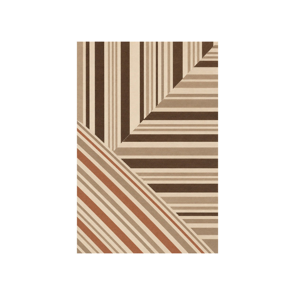 Kartela Block Stripe washable modern striped area rug in Beige, flat product view on a white background
