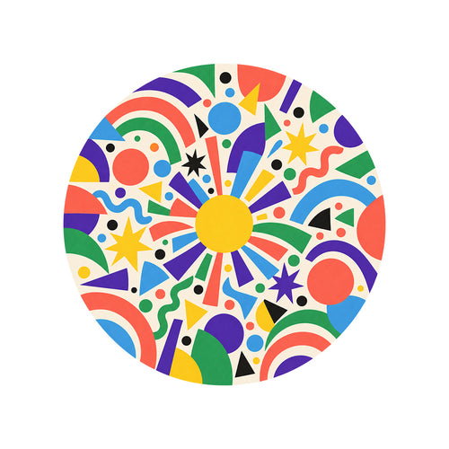 Confetti Orbit Round Rug on a clean white background