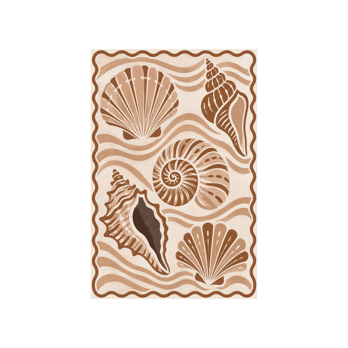 Kartela Seashell washable coastal seashell area rug in Copper, flat product view on a white background