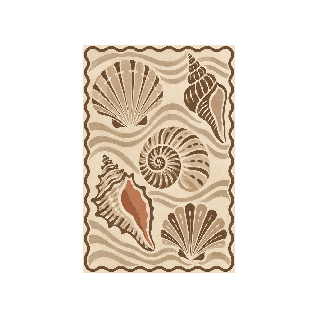 Kartela Seashell washable coastal seashell area rug in Beige, flat product view on a white background