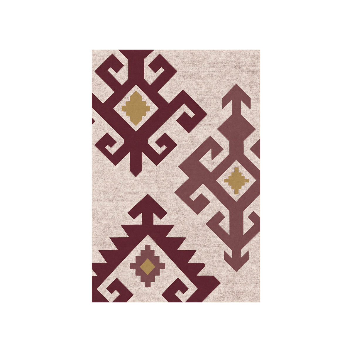 Kartela Woven Traces washable kilim pattern area rug in Burgundy, flat product view on a white background