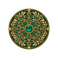 Emerald Prosperity Wheel Round Rug on a clean white background