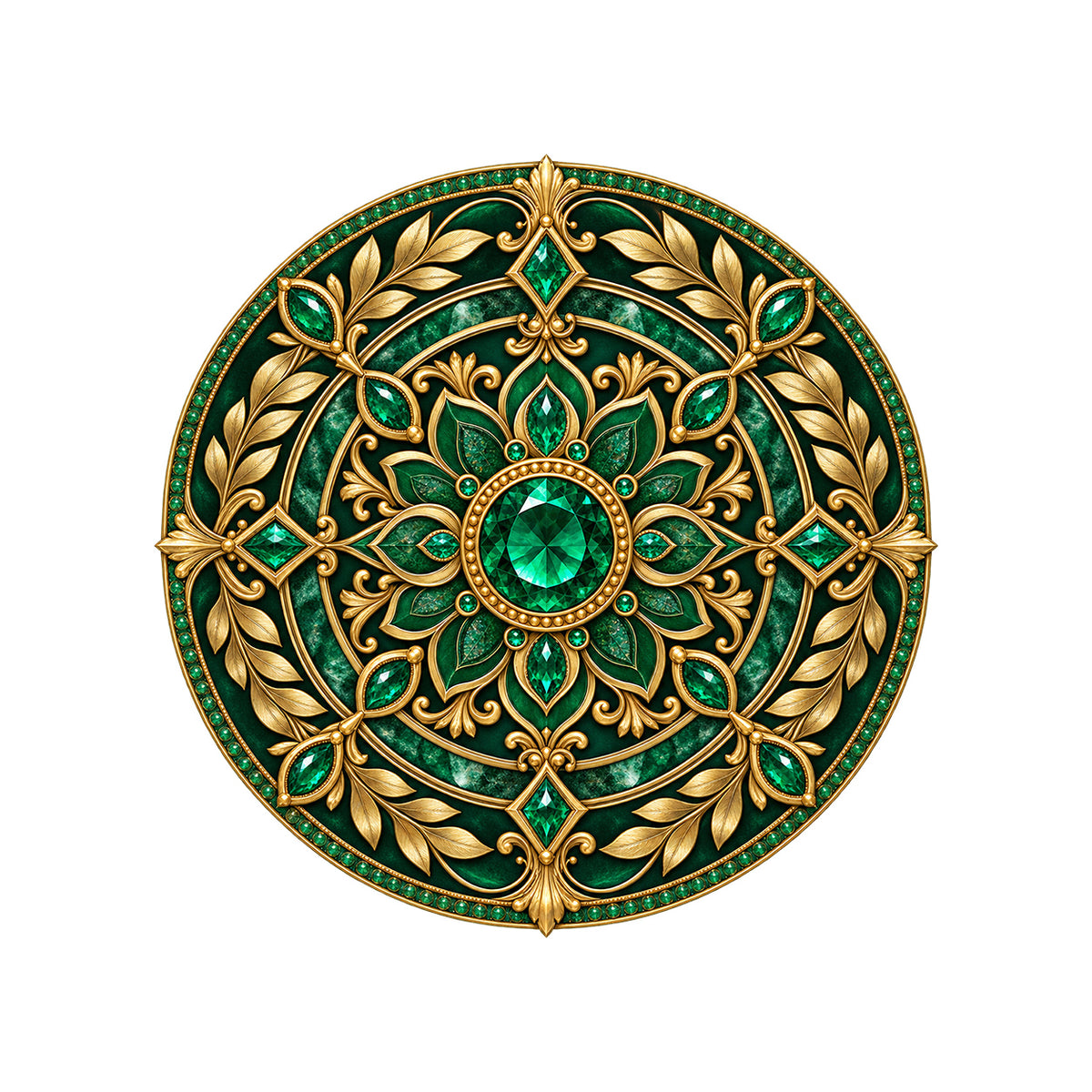 Emerald Prosperity Wheel Round Rug on a clean white background