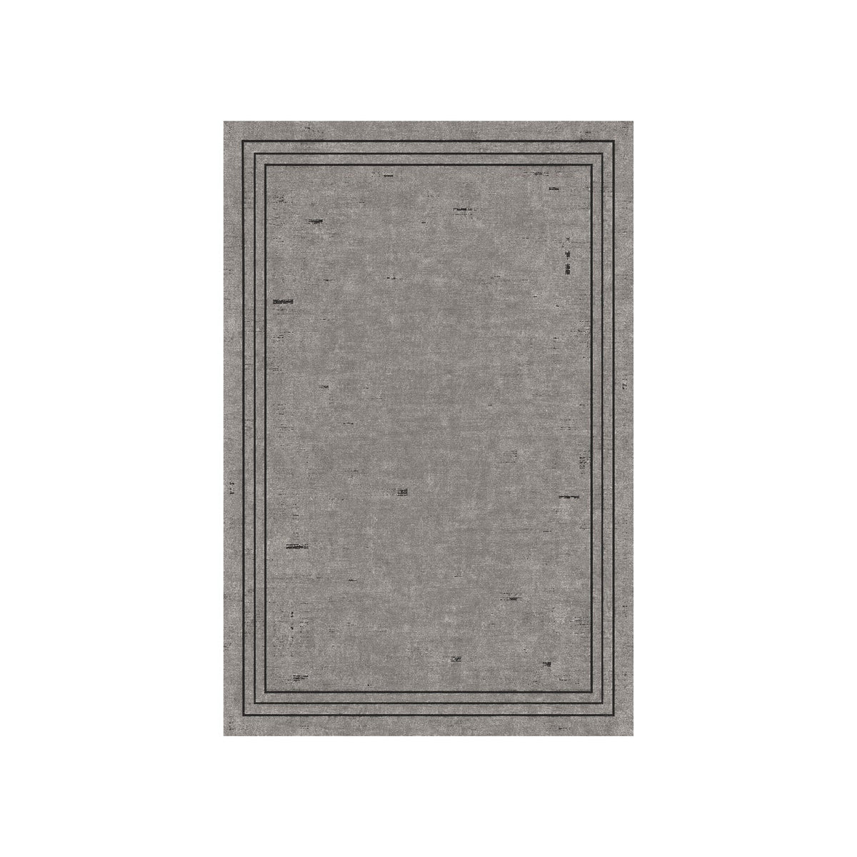 Kartela Weathered Line washable distressed bordered area rug in Charcoal, flat product view on a white background