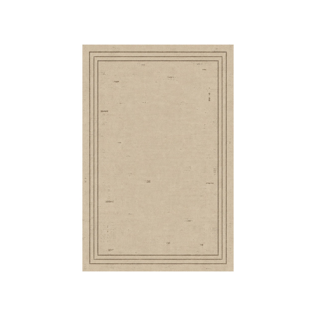 Kartela Weathered Line washable distressed bordered area rug in Beige, flat product view on a white background