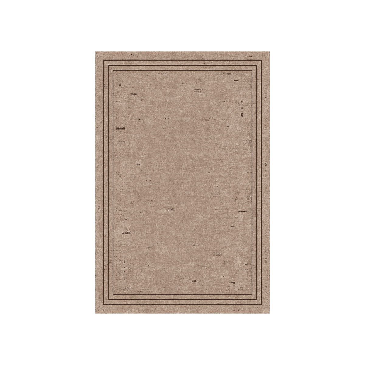 Kartela Weathered Line washable distressed bordered area rug in Brown, flat product view on a white background