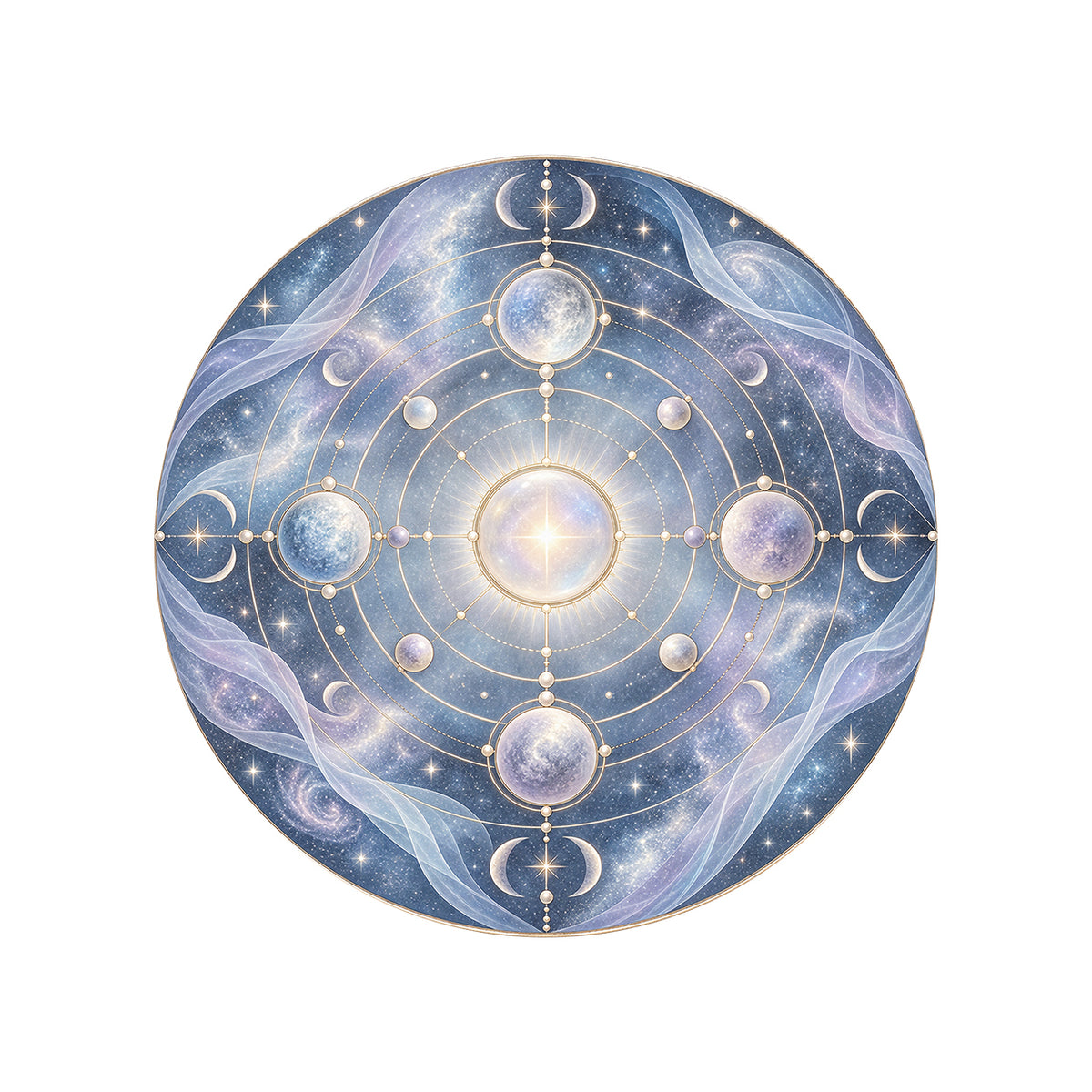 Ethereal Orbit Round Rug on a clean white background