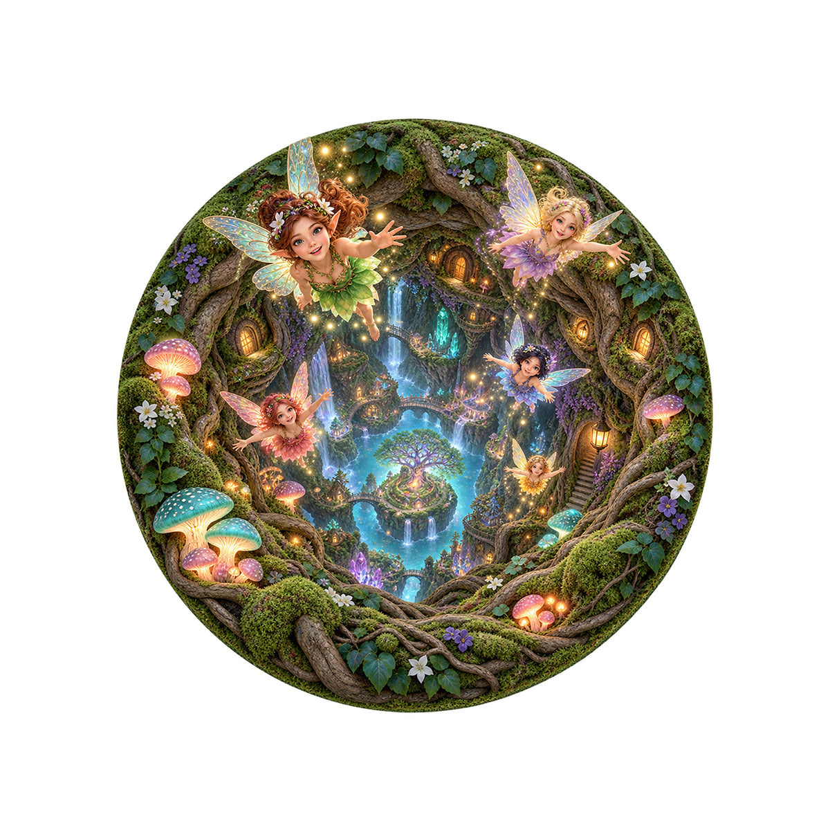 Fairy Hollow 3D Round Rug on a clean white background