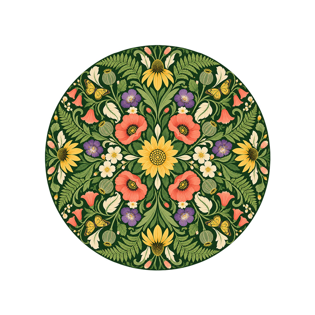 Garden Kaleidoscope Round Rug on a clean white background