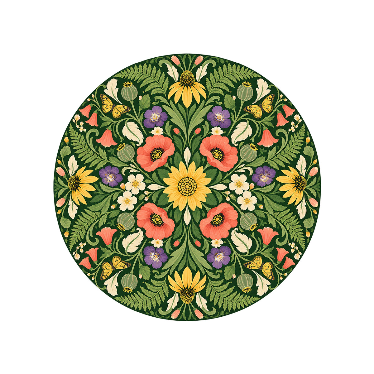 Garden Kaleidoscope Round Rug on a clean white background