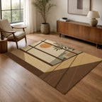 Kartela Daylight washable modern sea view area rug in Beige, in a living room with an armchair and sideboard