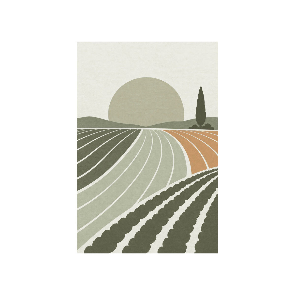 Kartela Sunfield washable modern landscape area rug in Sage Green, flat product view on a white background
