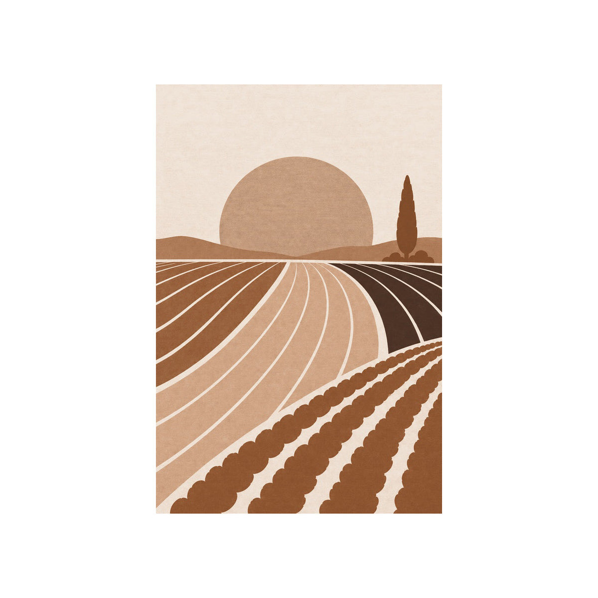 Kartela Sunfield washable modern landscape area rug in Copper, flat product view on a white background