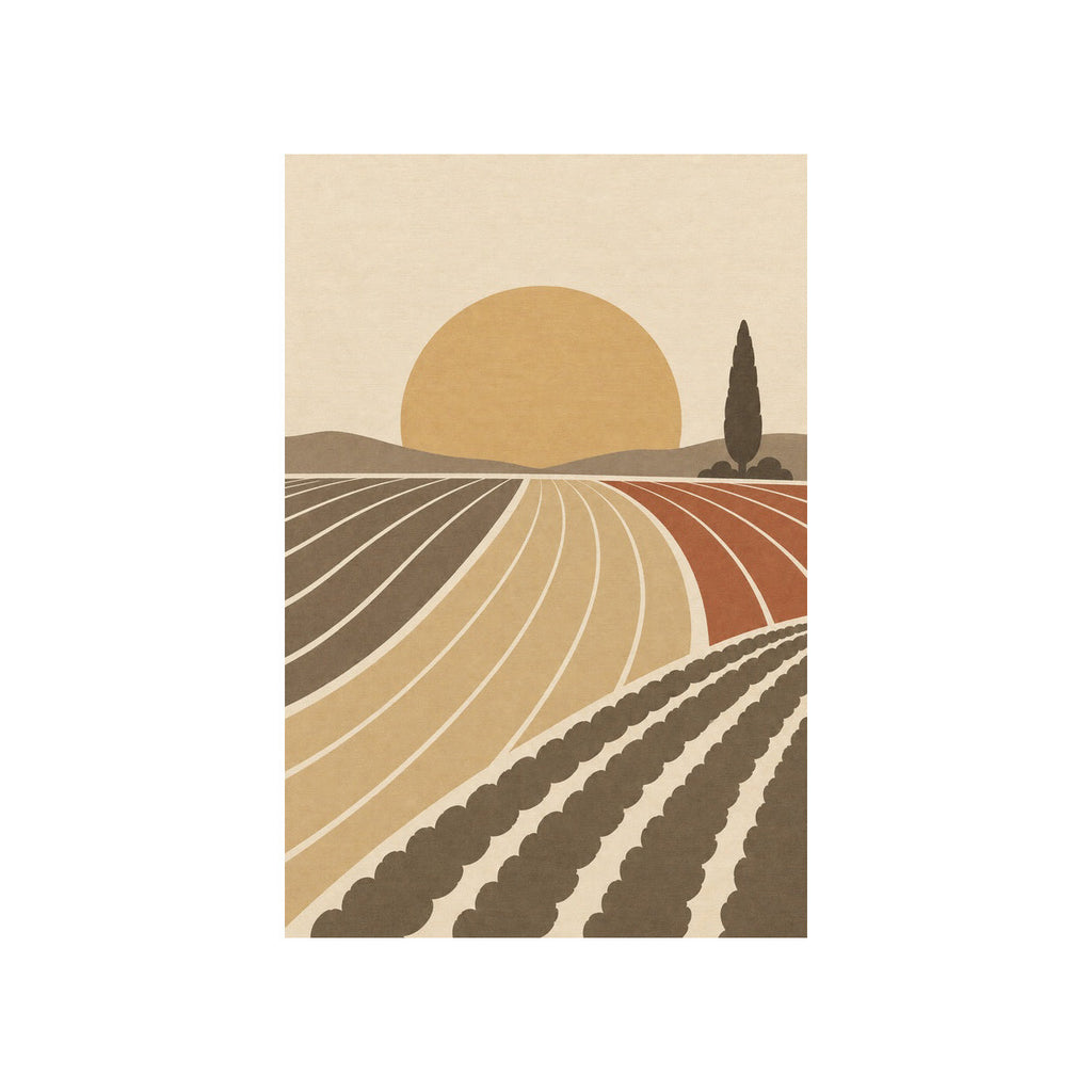Kartela Sunfield washable modern landscape area rug in Beige, flat product view on a white background