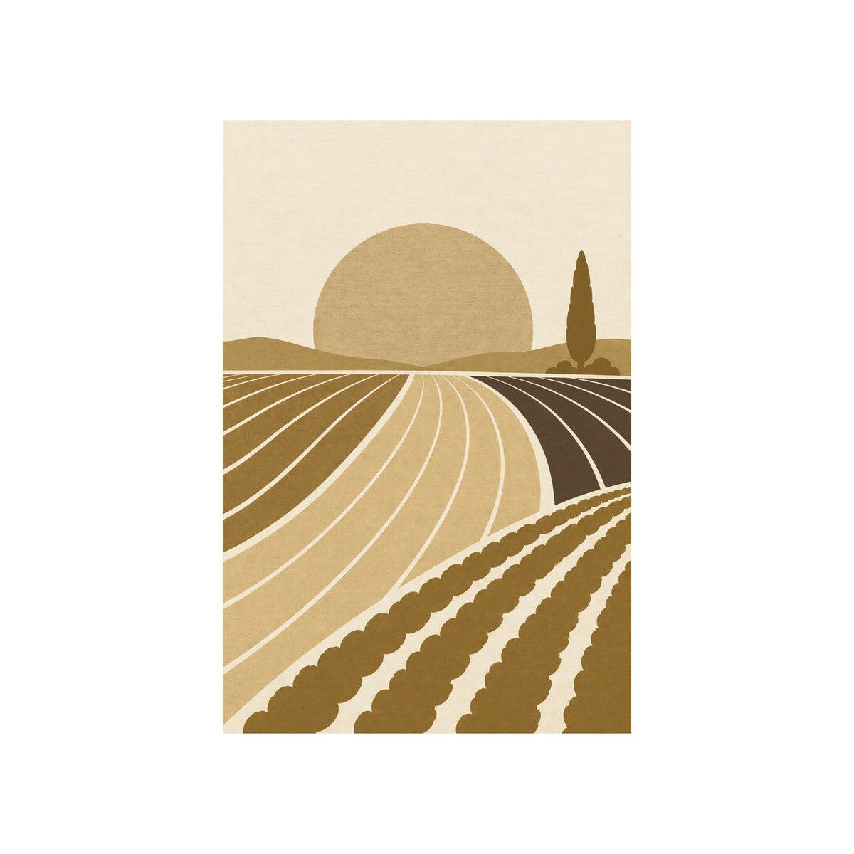 Kartela Sunfield washable modern landscape area rug in Mustard, flat product view on a white background
