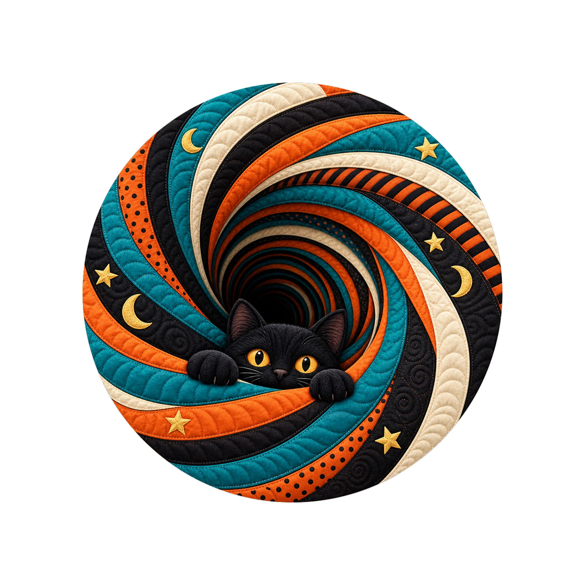Midnight Cat Peek Vortex 3D Halloween Round Rug flat product view