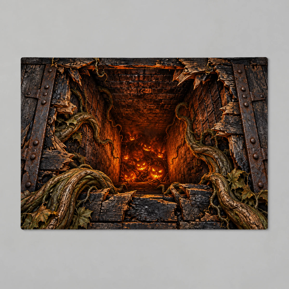 Pumpkin Furnace Trapdoor 3D Halloween Doormat flat product view