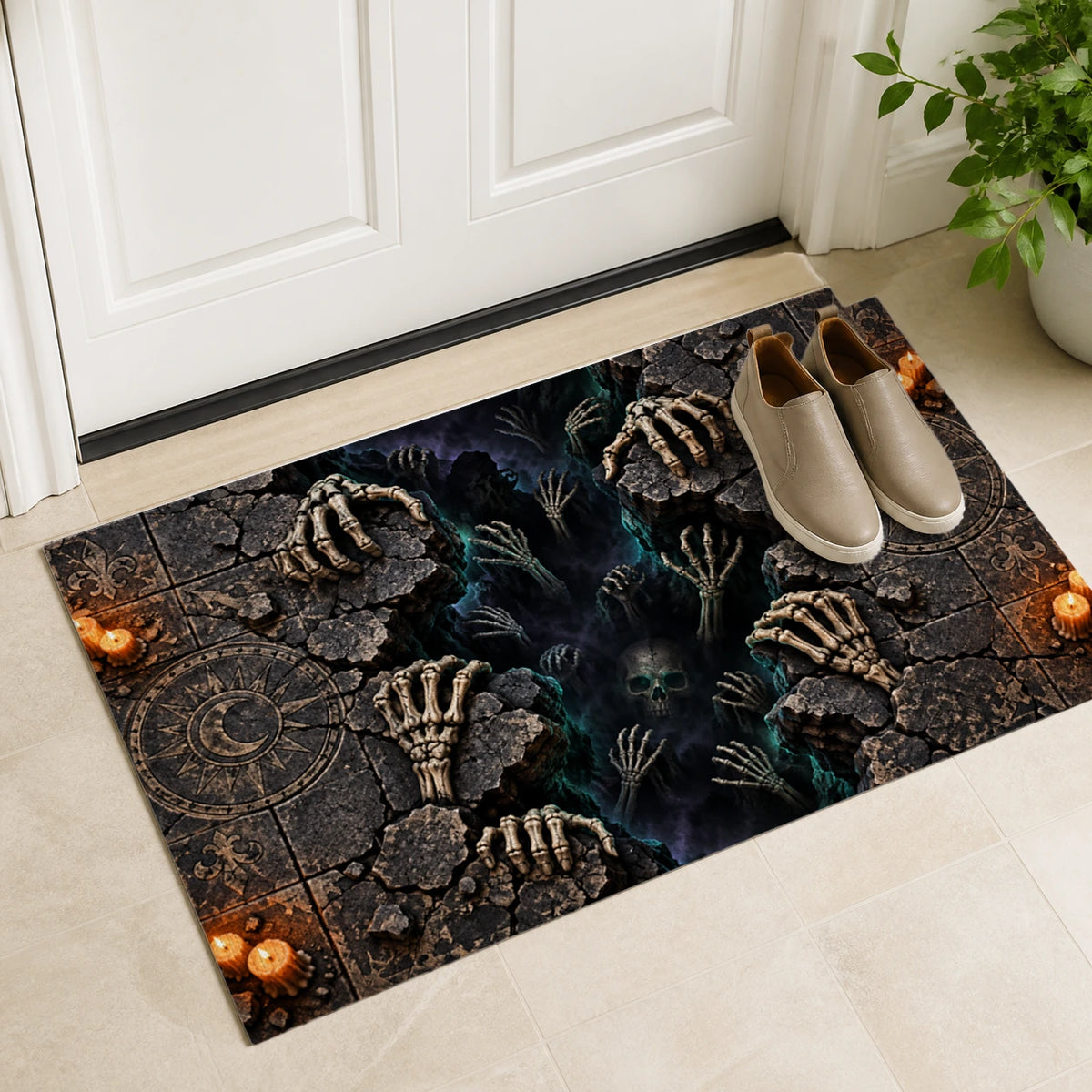 Skeleton Hands Below 3D Halloween Doormat alternate lifestyle view