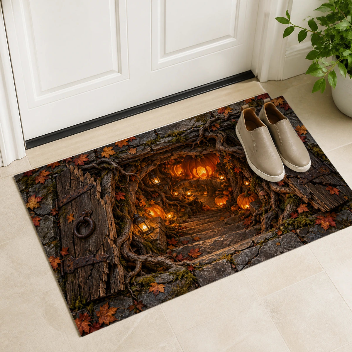 Pumpkin Root Trapdoor 3D Halloween Doormat Halloween doormat at an entryway