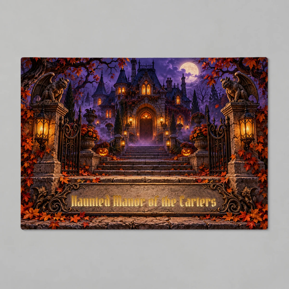 Personalized Haunted Manor Family 3D Doormat with sample personalization