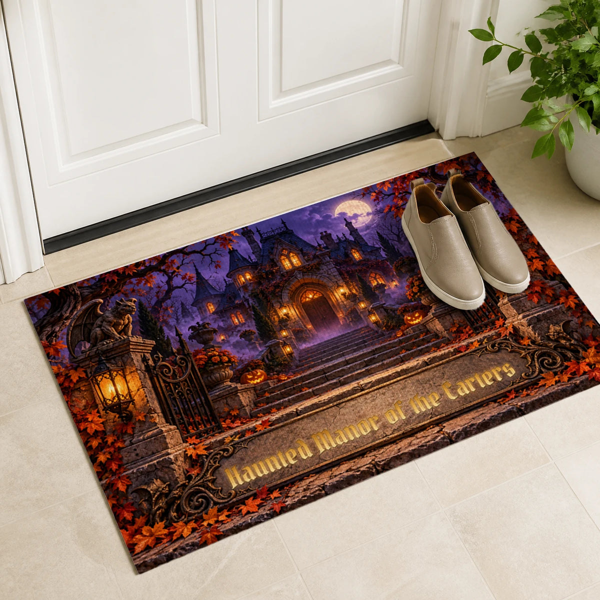 Personalized Haunted Manor Family 3D Doormat with sample personalization