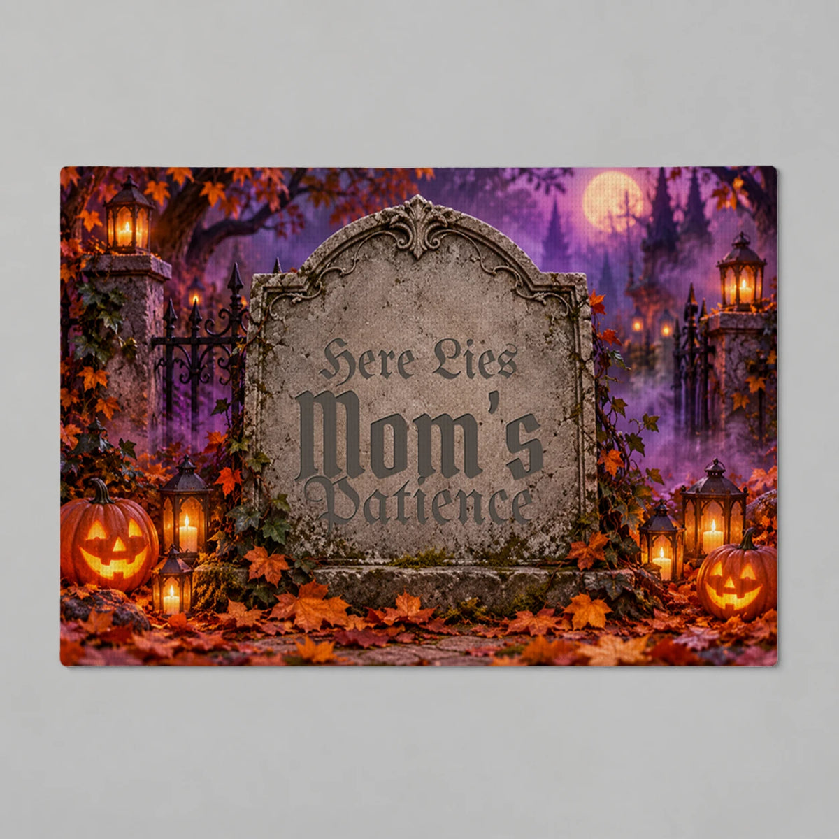 Personalized Here Lies My Patience Doormat with sample personalization