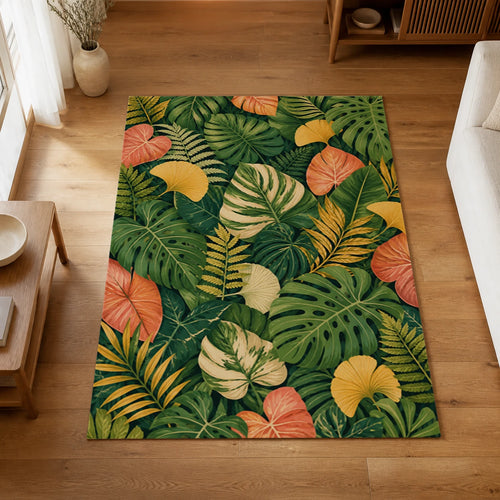 Botanical Canopy Green Botanical Area Rug — styled in a living space
