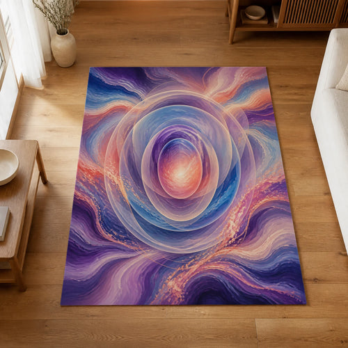 Abstract Portals Dreamlike Modern Area Rug — styled in a living space