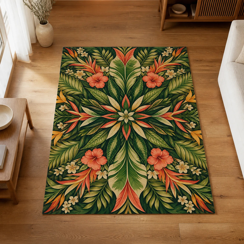 Tropical Rhythm Botanical Statement Area Rug — styled in a living space