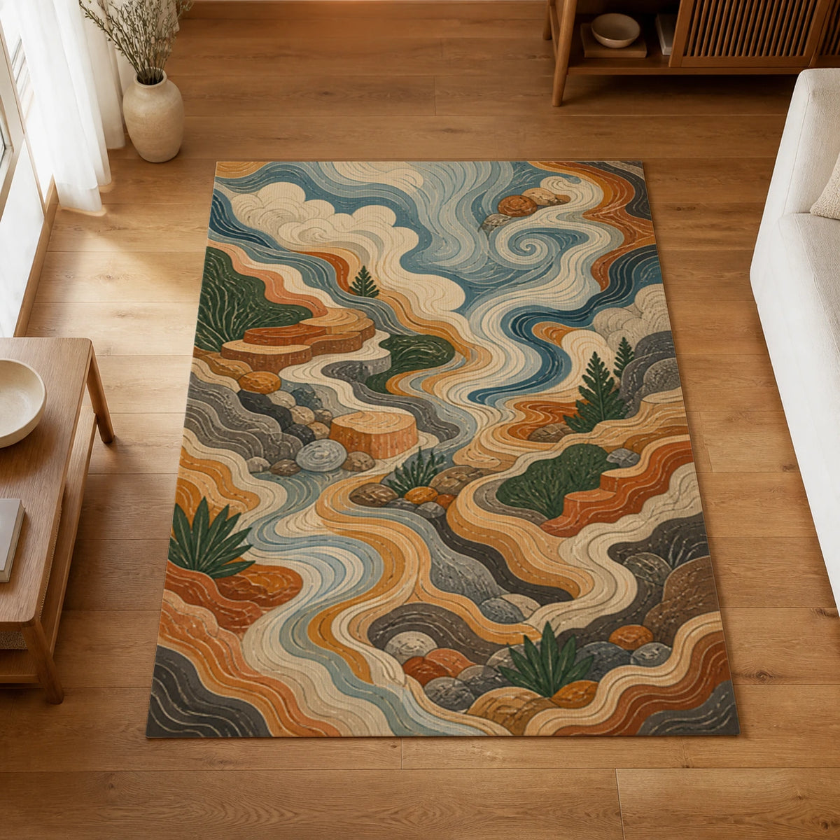 Earth and Air Balance Nature-Inspired Area Rug — styled in a living space