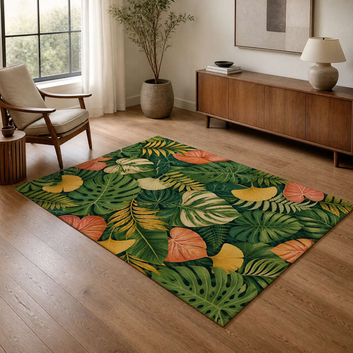 Botanical Canopy Green Botanical Area Rug — texture and edge detail