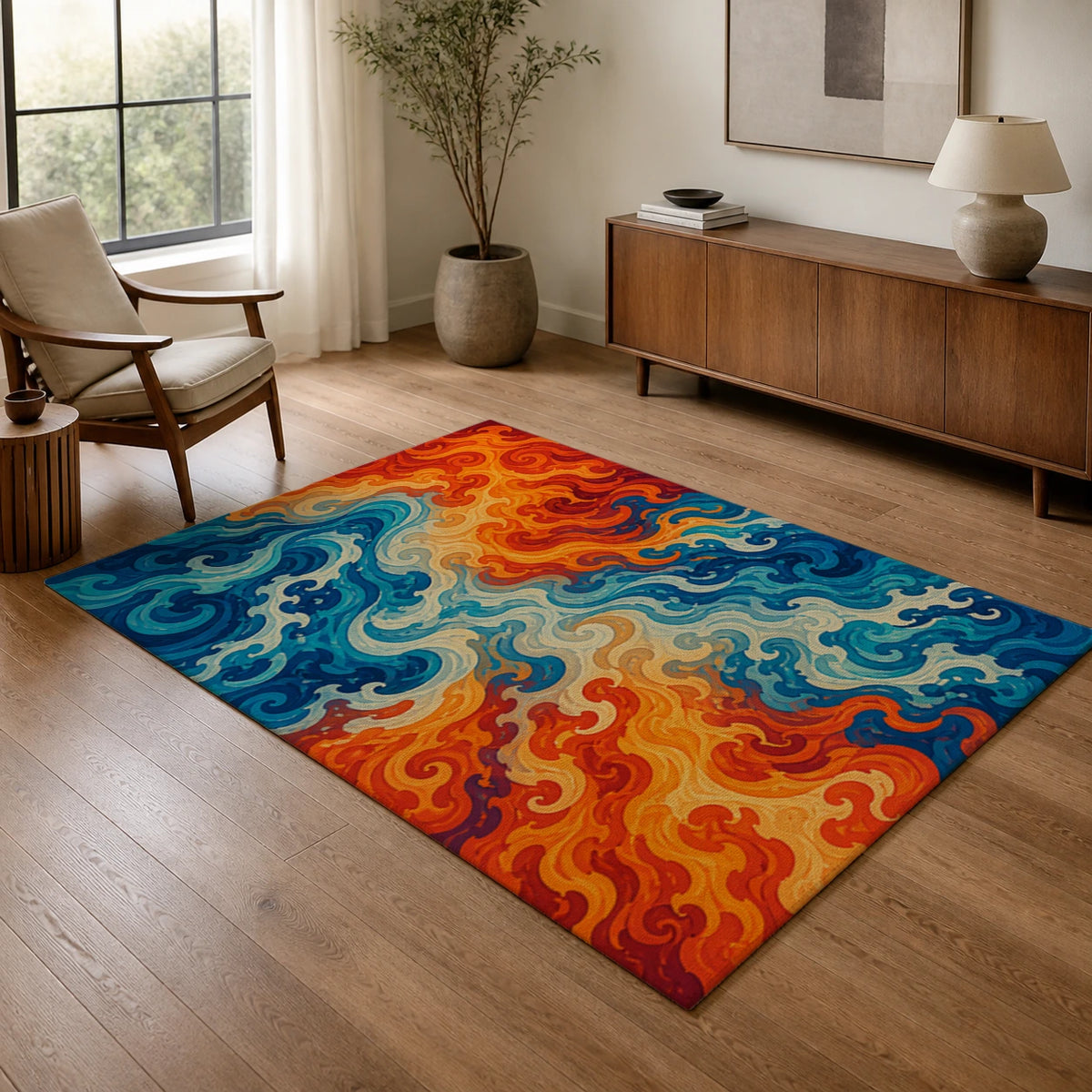 Fire and Water Fusion Elemental Area Rug — texture and edge detail