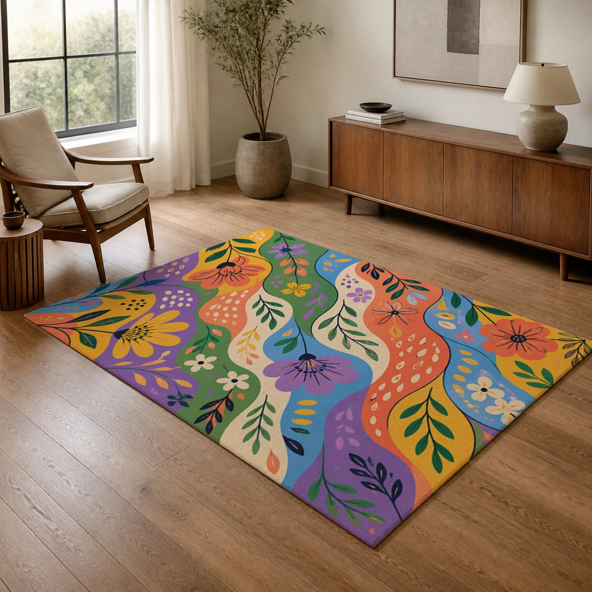 Flowing Color Blocks Playful Abstract Area Rug — texture and edge detail