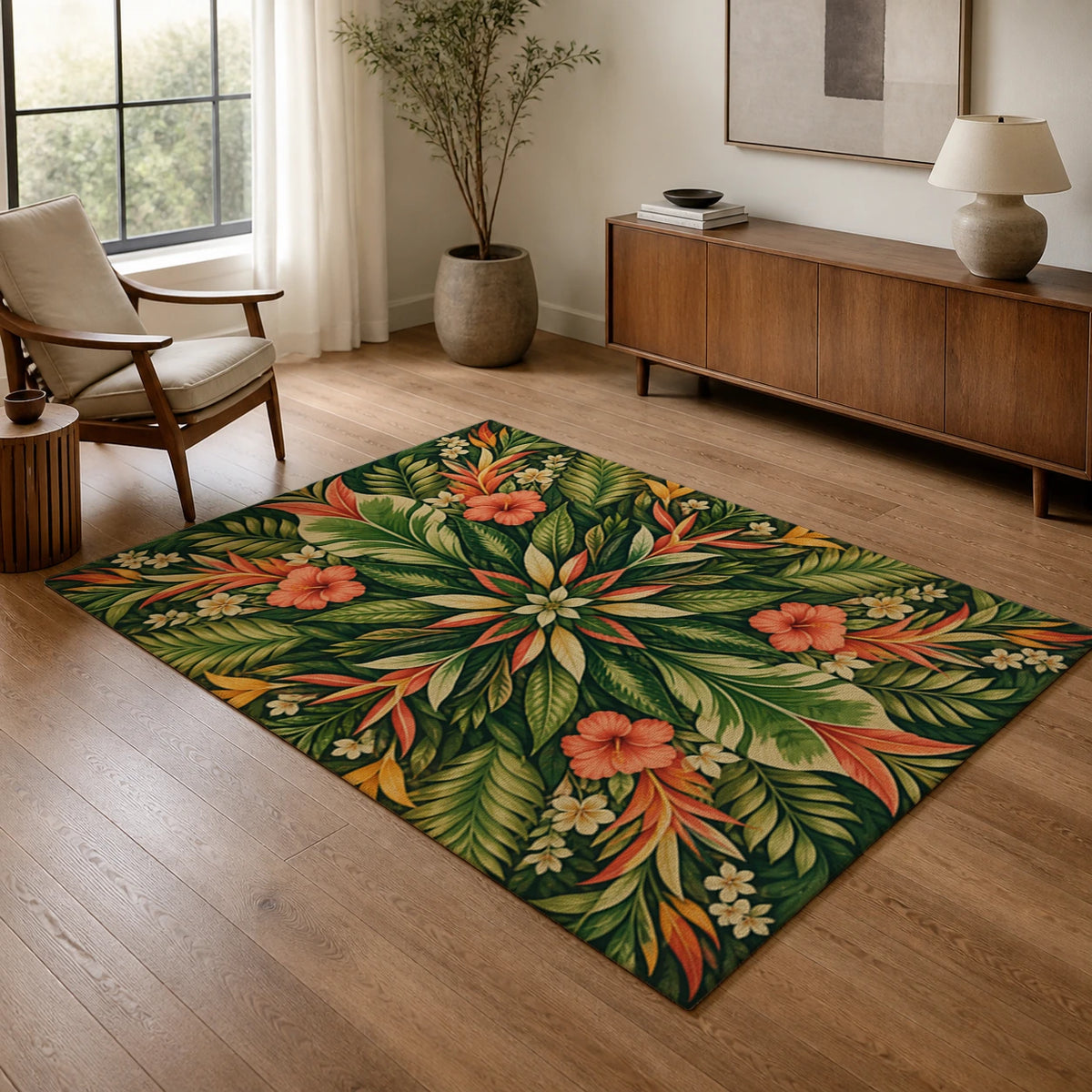 Tropical Rhythm Botanical Statement Area Rug — texture and edge detail