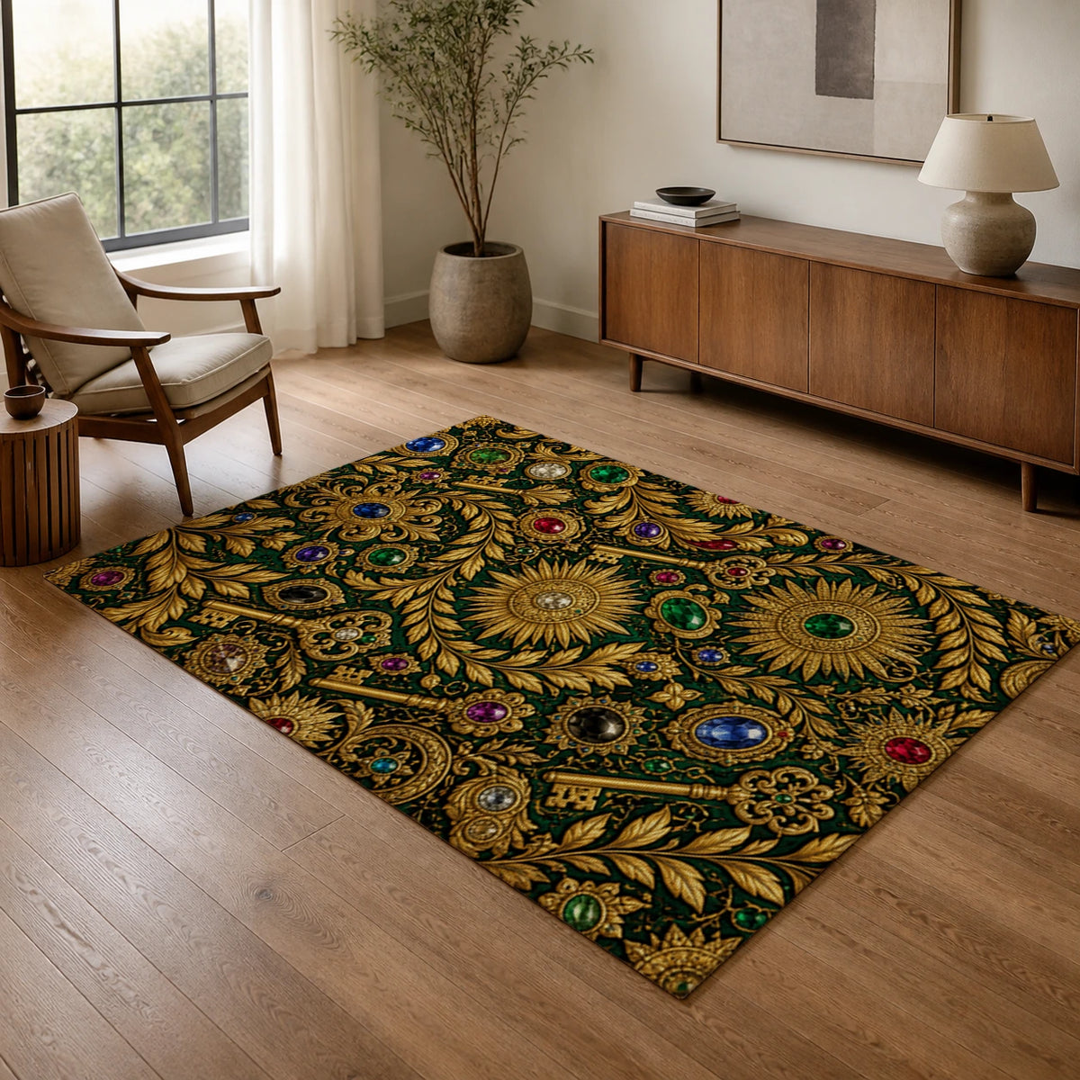 Golden Abundance Emerald Luxury Area Rug — texture and edge detail