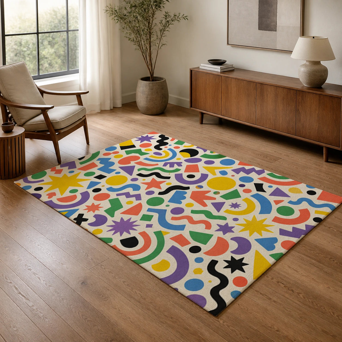 Geometric Confetti Colorful Modern Area Rug — texture and edge detail