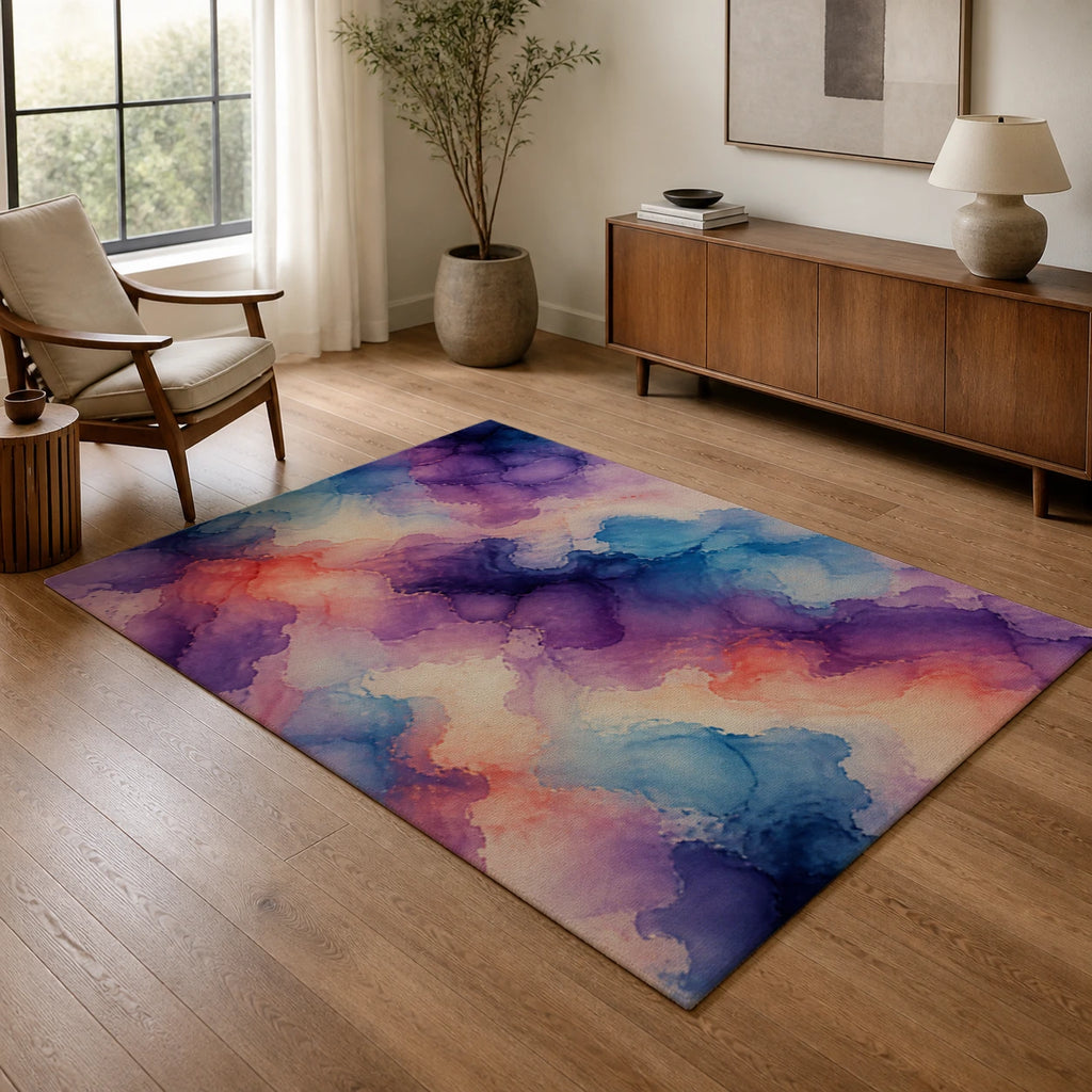 Fluid Atmosphere Purple Abstract Area Rug — texture and edge detail