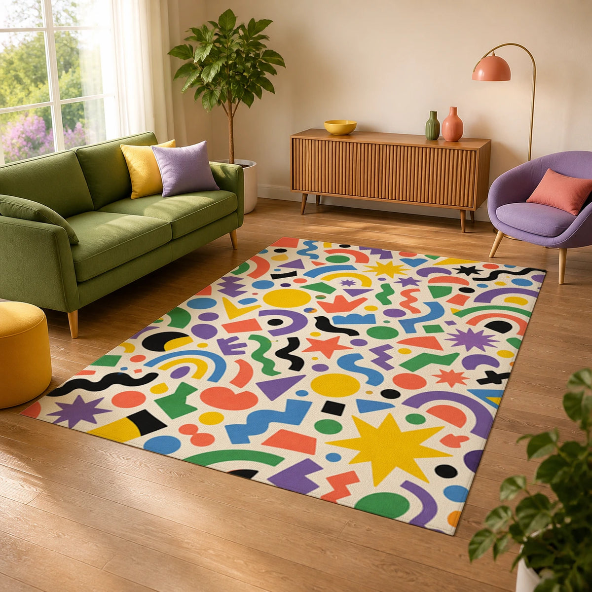 Geometric Confetti Colorful Modern Area Rug — alternate angle