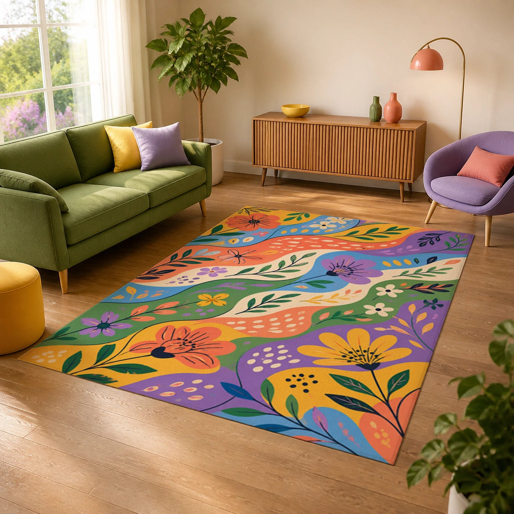 Flowing Color Blocks Playful Abstract Area Rug — alternate angle
