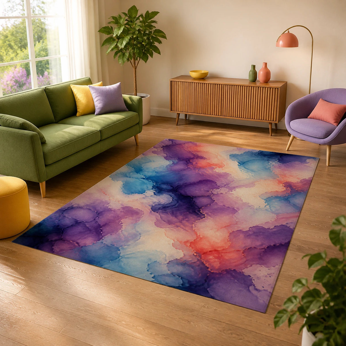 Fluid Atmosphere Purple Abstract Area Rug — alternate angle