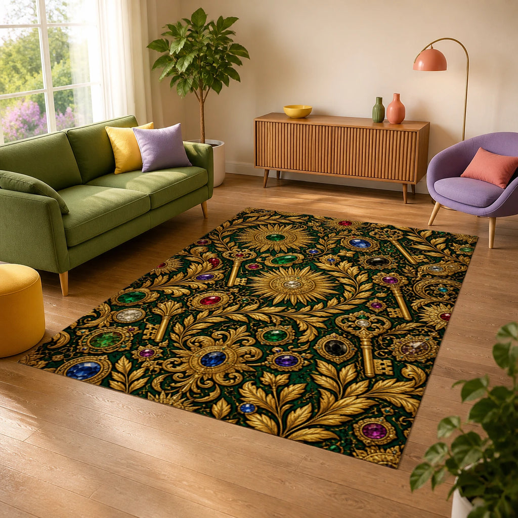 Golden Abundance Emerald Luxury Area Rug — alternate angle