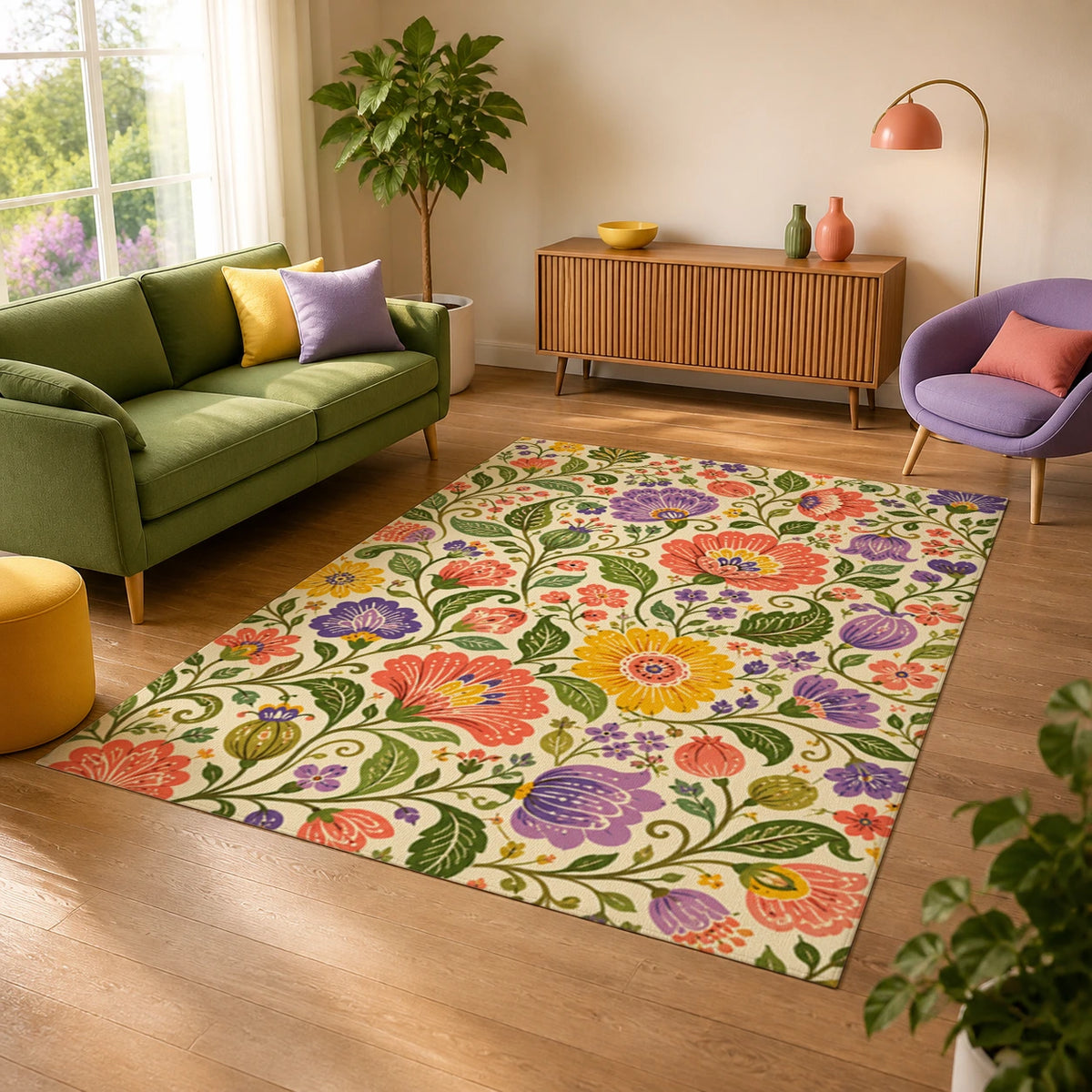 Wild Garden Colorful Floral Area Rug — alternate angle