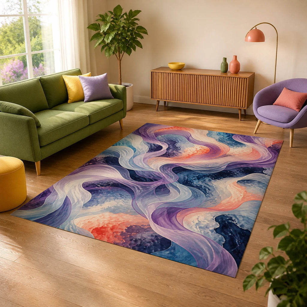Ethereal Ribbons Blue and Violet Area Rug — alternate angle