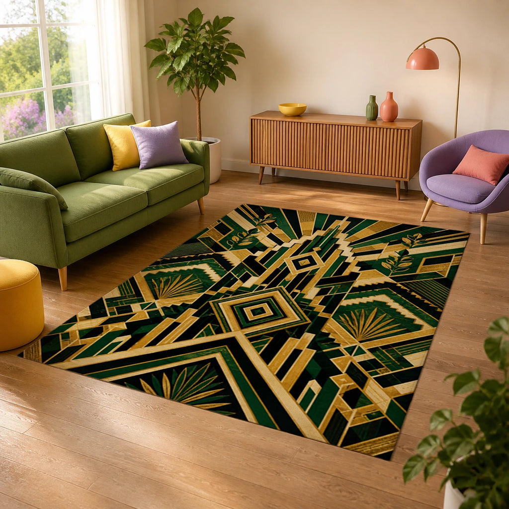 Wealth Geometry Green Art Deco Area Rug — alternate angle