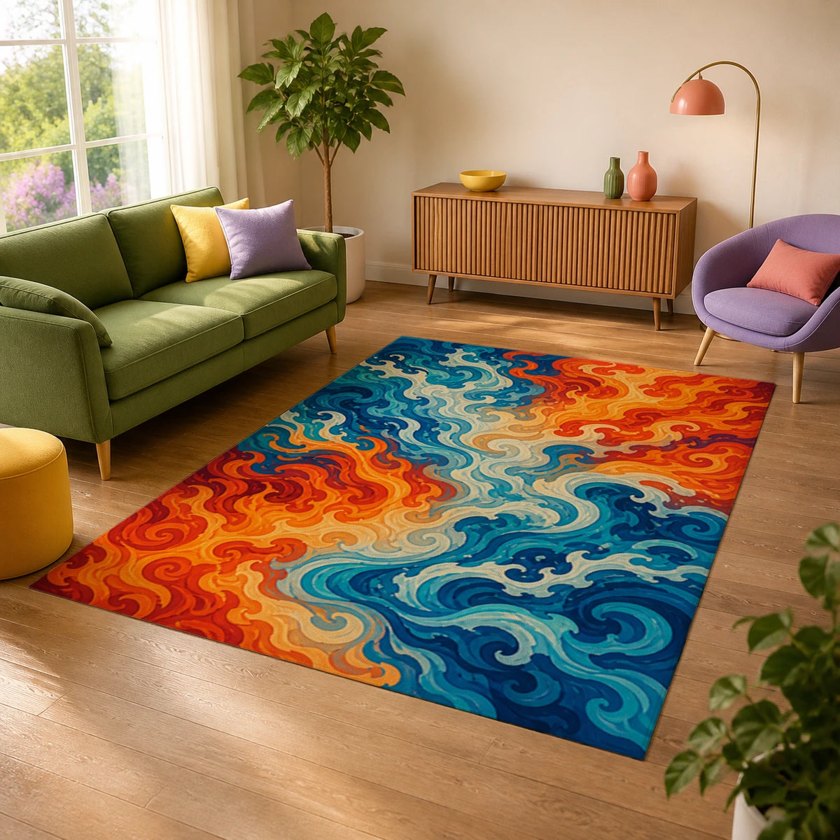 Fire and Water Fusion Elemental Area Rug — alternate angle