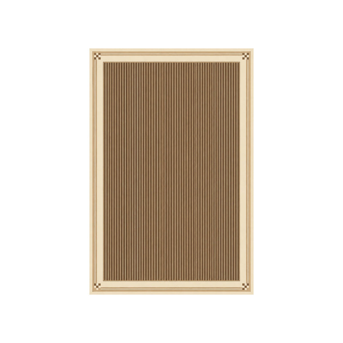 Kartela Fine Stripe washable striped bordered area rug in Beige, flat product view on a white background