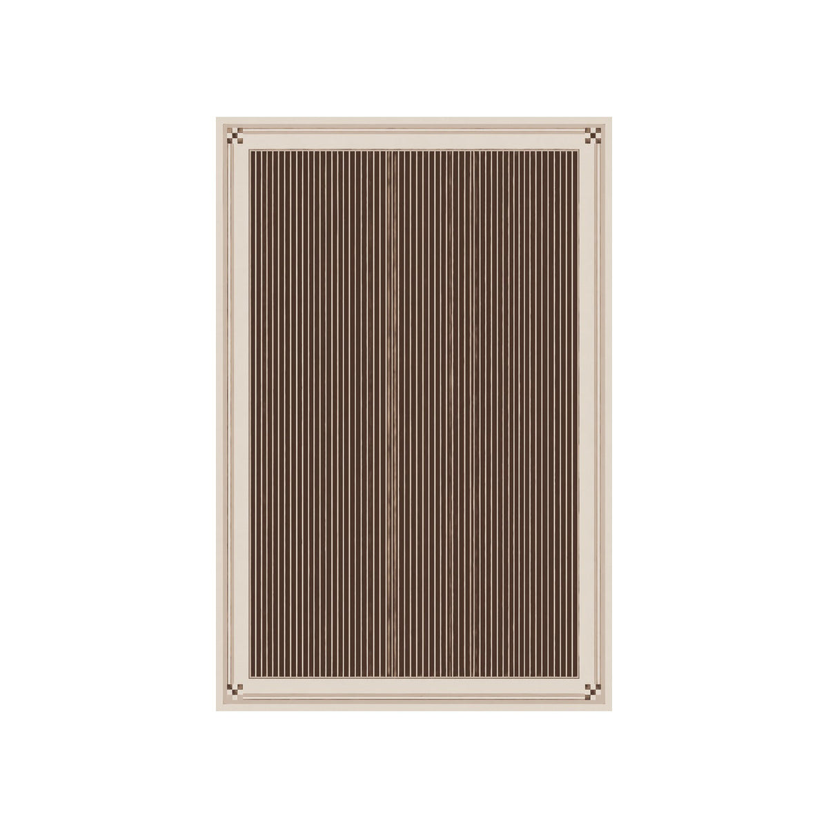 Kartela Fine Stripe washable striped bordered area rug in Brown, flat product view on a white background